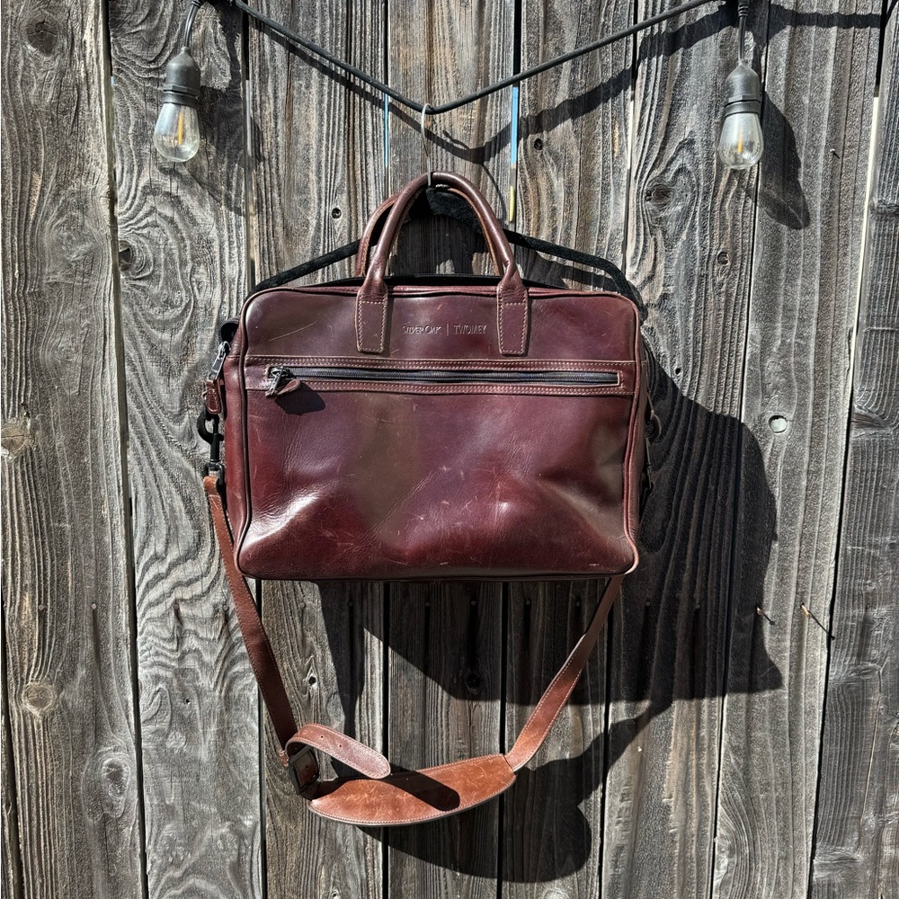 Mulholland Brown Leather Laptop Bag Briefcase Monogrammed for Winery Silver Oak